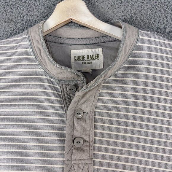 Eddie Bauer Shirt Mens XL Gray Stripe Henley Thermal Outdoor Hiking Camping Hunt - Picture 3 of 12